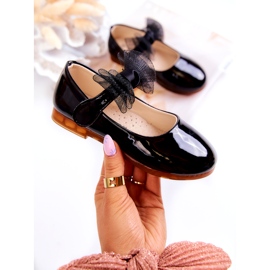 Vinceza Lakkbőr gyerek balerinacipő tépőzárral és masnival, fekete 1