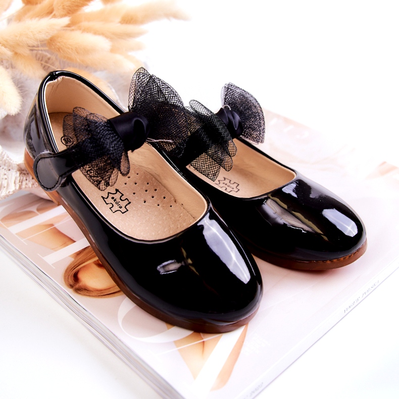 Vinceza Lakkbőr gyerek balerinacipő tépőzárral és masnival, fekete 3