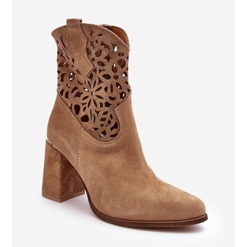 Lewski Shoes Velúr áttört bokacsizma Leewski cipő 3264 sötét bézs barna 2