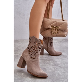 Lewski Shoes Velúr áttört bokacsizma Leewski cipő 3264 Világosbarna 2