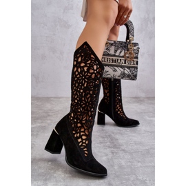 Lewski Shoes Velúr áttört csizma Leewski cipő 3234 fekete 1