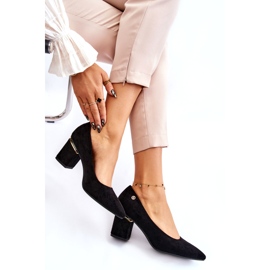 PS1 Klasszikus velúr magassarkú pumpák fekete Derren díszítéssel 4