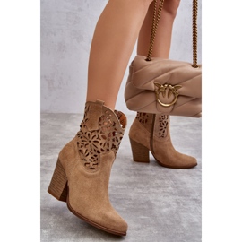 Lewski Shoes Velúr áttört Cowboy csizma Leski cipő 3265 Sötétbézs 2