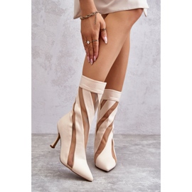 PS2 Divatos női magassarkú csizma bézs Deyna 1