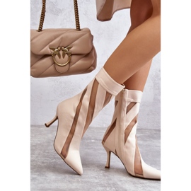 PS2 Divatos női magassarkú csizma bézs Deyna 2