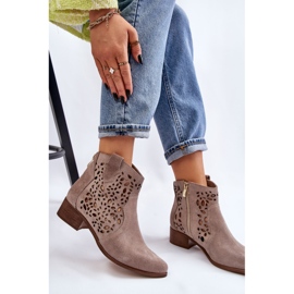 Lewski Shoes Női áttört csizma Leski cipő 2909 Világosbarna bézs 1