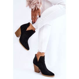 PM1 Női csizma magas sarkú velúr áttört fekete árnyalatokkal 2