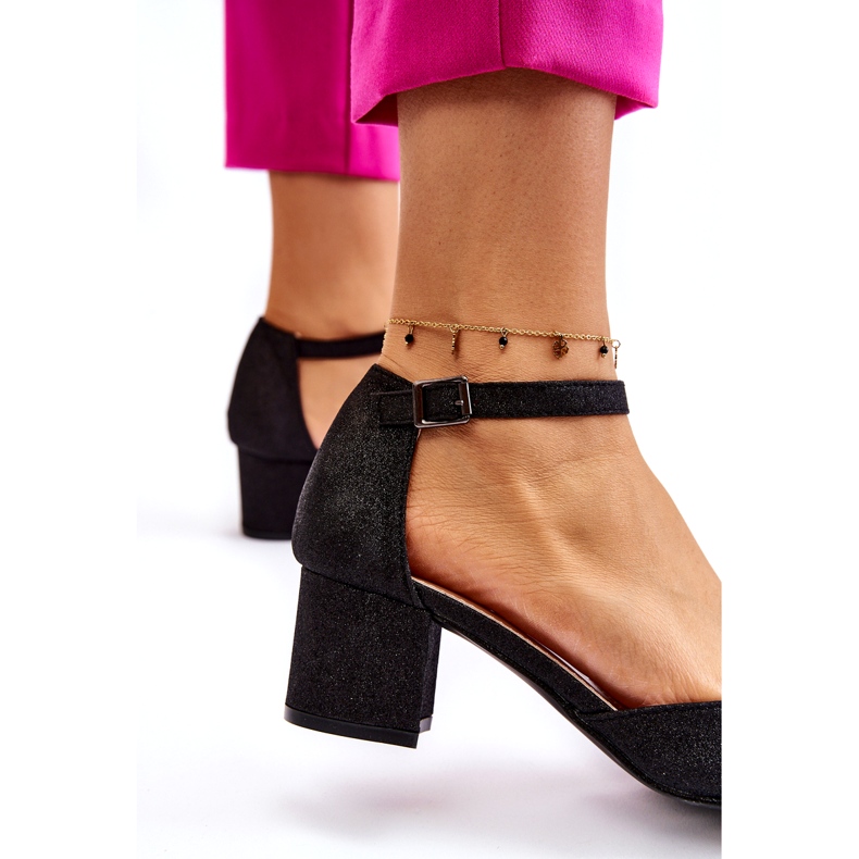 PG1 Divatos fényes alacsony sarkú pumpák, fekete Leilany 2