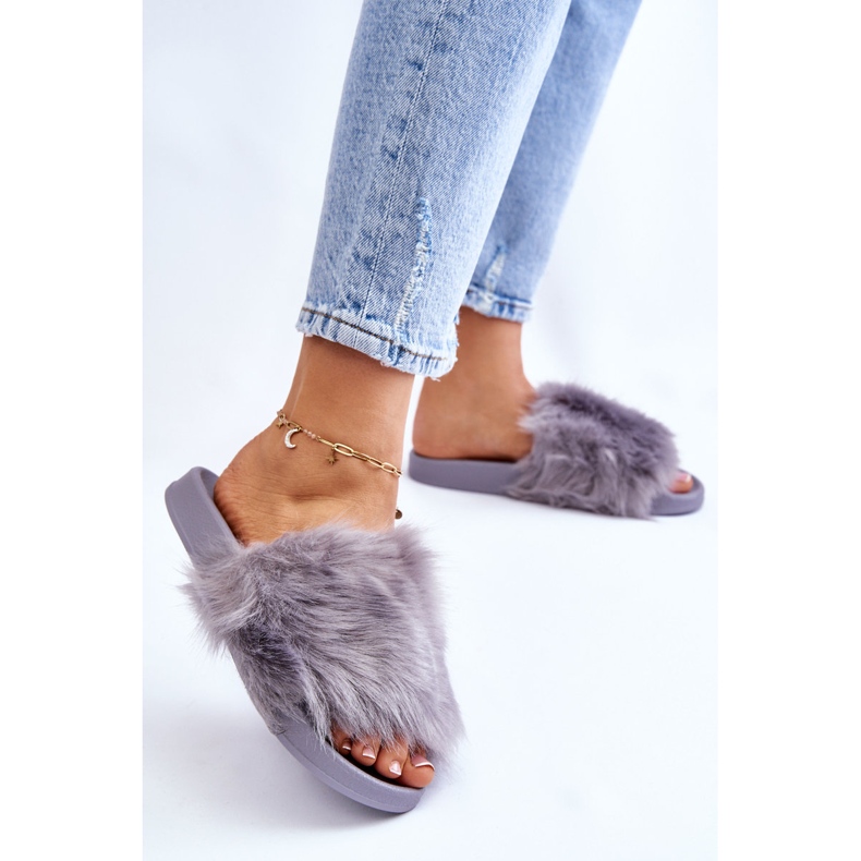 PM1 Szürke Allyson gumi papucs szőrmével 2