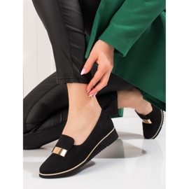 Könnyű női cipő Shelovet arany díszítéssel velúrból fekete 2