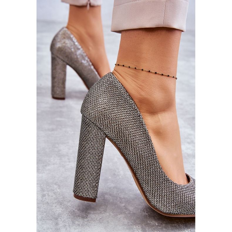 PA1 Fényes Pumpák Sarkán Ezüst Elmira 2