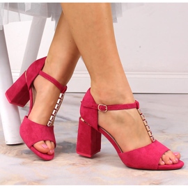 Női velúr szandál a oszlopon cirkóniákkal fukszia Vinceza 20195 rózsaszín 1