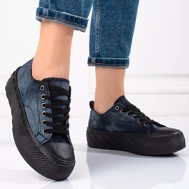 Női Shelovet kordbársony tornacipő sötétkék 1