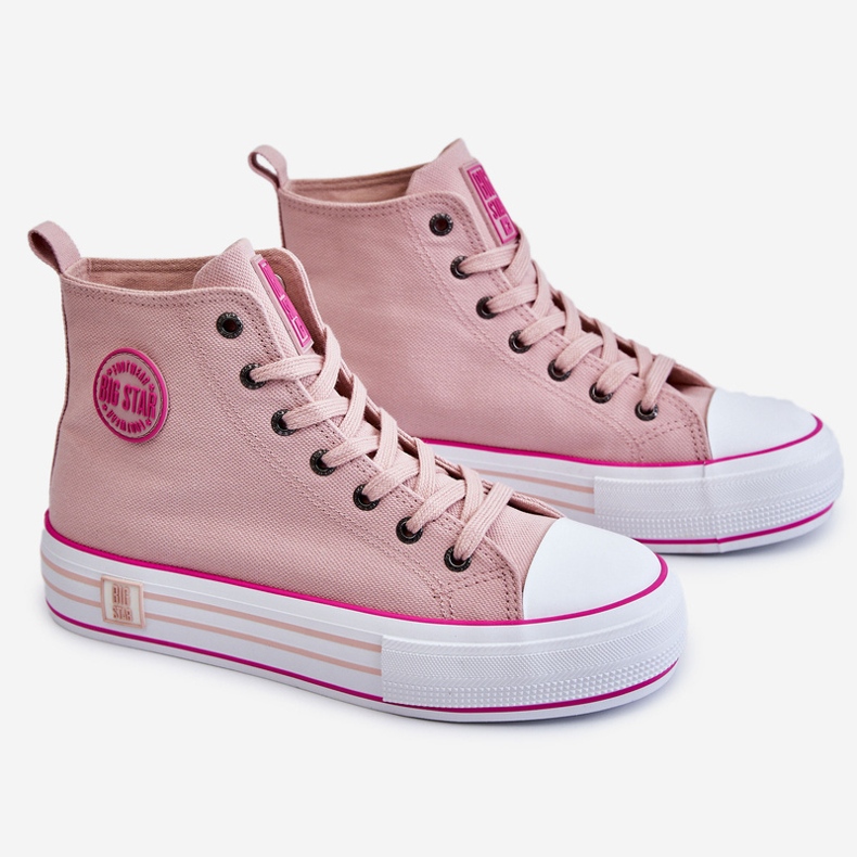 Női magas textil tornacipő Big Star LL274186 Pink rózsaszín 1