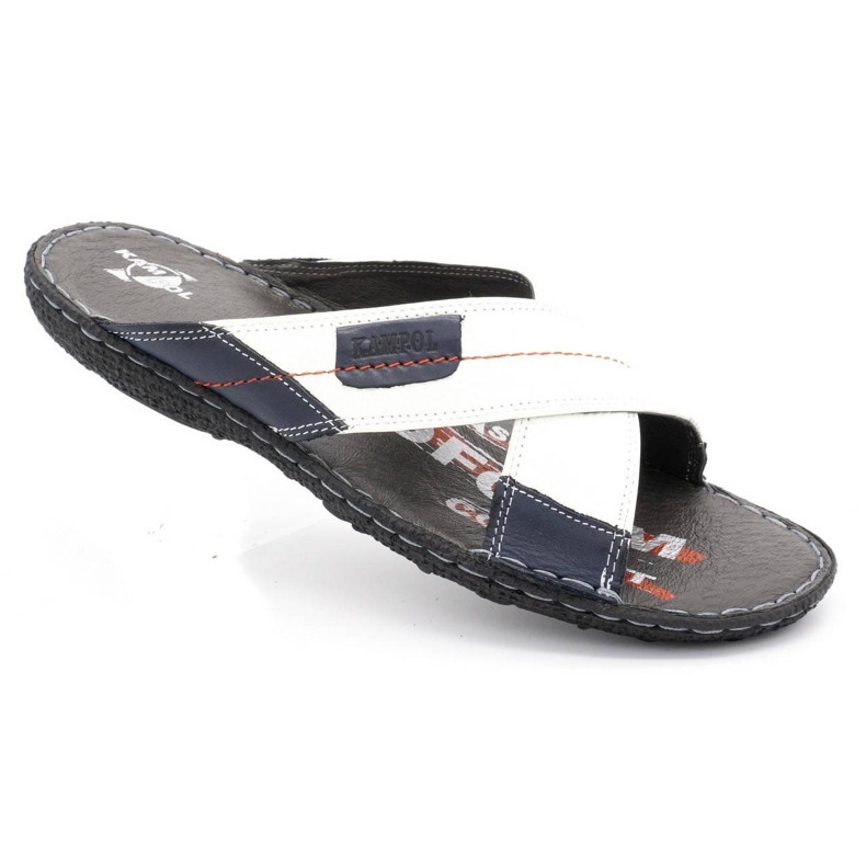 Kampol Férfi bőr papucs 200 / B fehér sötétkék 2