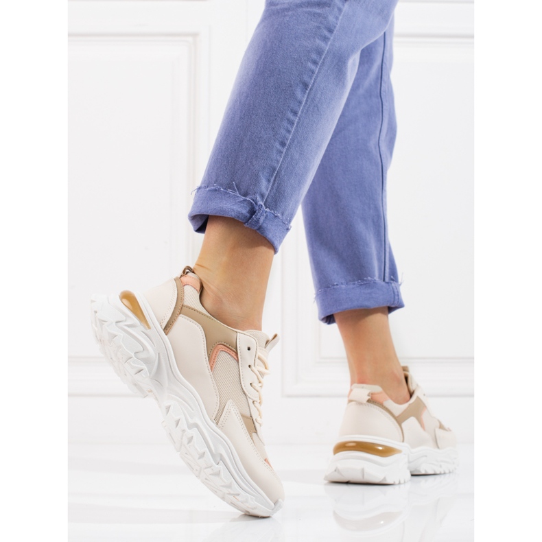 Női bézs Shelovet platform tornacipő narancs 2