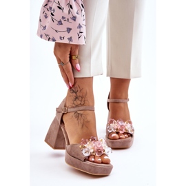 PS1 Divatos kristályokkal díszített szandál masszív sarkú Sötétbézs Garrett barna 1