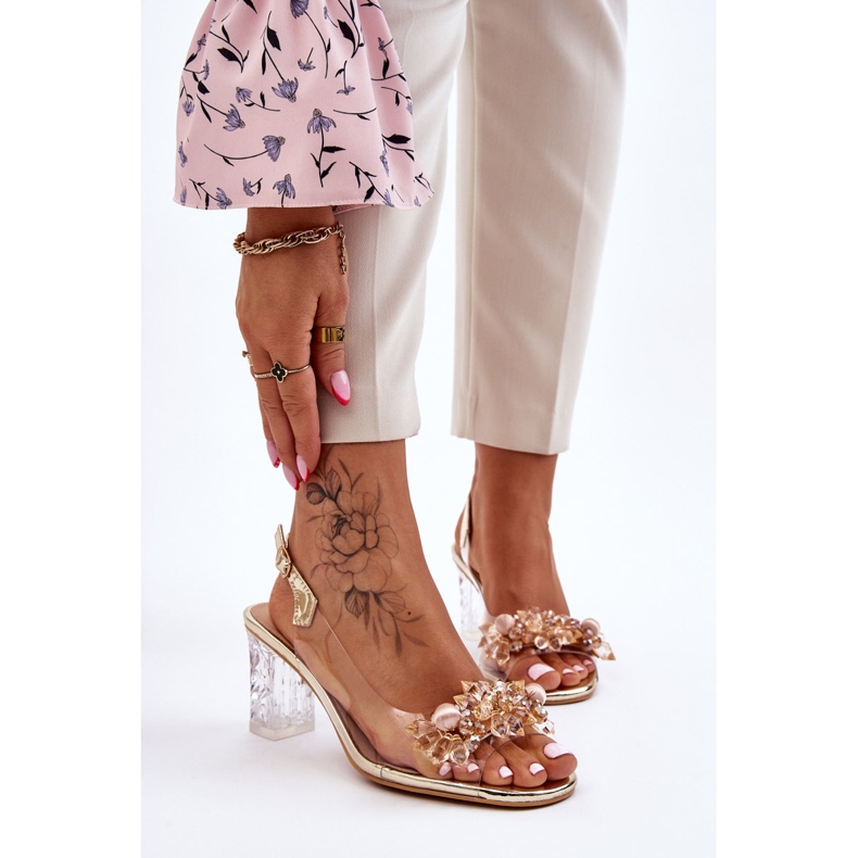 S.Barski Divatos szandál arany Terrance gyöngyökkel aranysárga 1