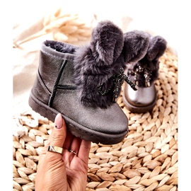 Szőrmés, füles hócsizma Szürke nyuszi barna ezüst 1