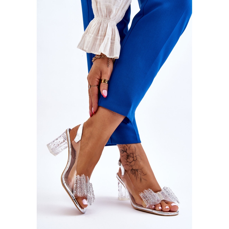 S.Barski Divatos átlátszó szandál ezüst Ariella masnival 2