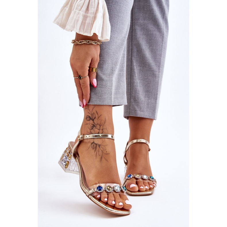 S.Barski Női magassarkú szandál arany Esma kristályokkal aranysárga 1