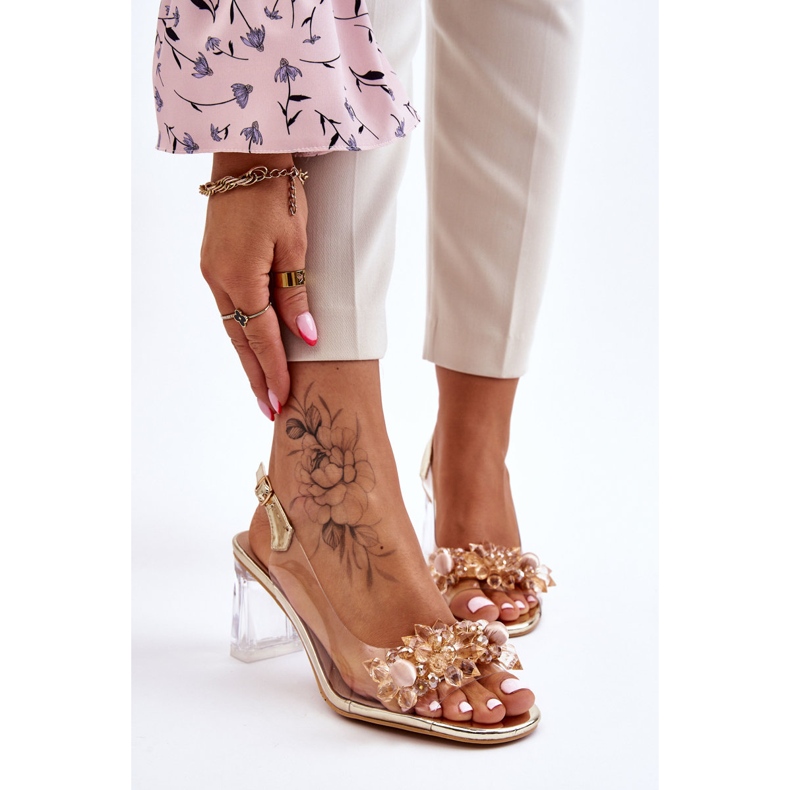 S.Barski Divatos átlátszó szandálok arany karmelo díszekkel aranysárga 1