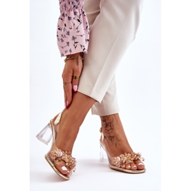 S.Barski Divatos átlátszó szandálok arany karmelo díszekkel aranysárga 2