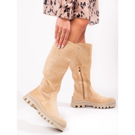 W. Potocki Áttört velúr csizma a Potocki cégtől bézs 1