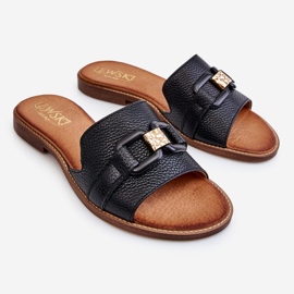 Lewski Shoes Bőr női papucs Leewski cipő 3270 fekete aranysárga 1