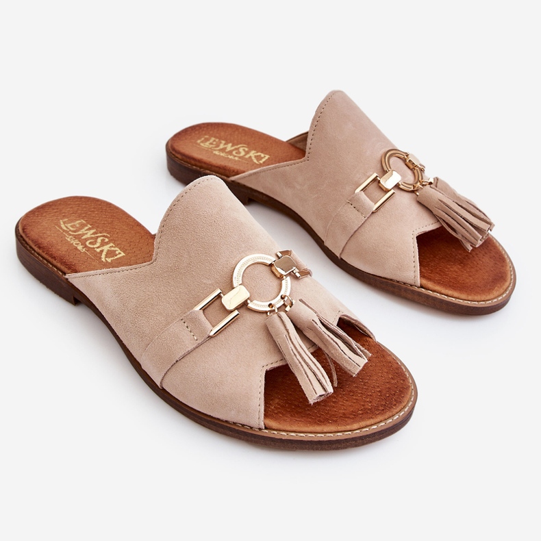 Lewski Shoes Női velúr papucs Leewski cipő 3226 bézs 2