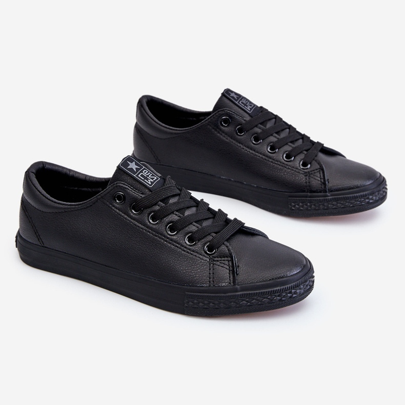 News Női bőr fűzős klasszikus tornacipő fekete Misima 1