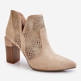 PM1 Áttört velúr magassarkú csizma Világos bézs Leanna barna 2