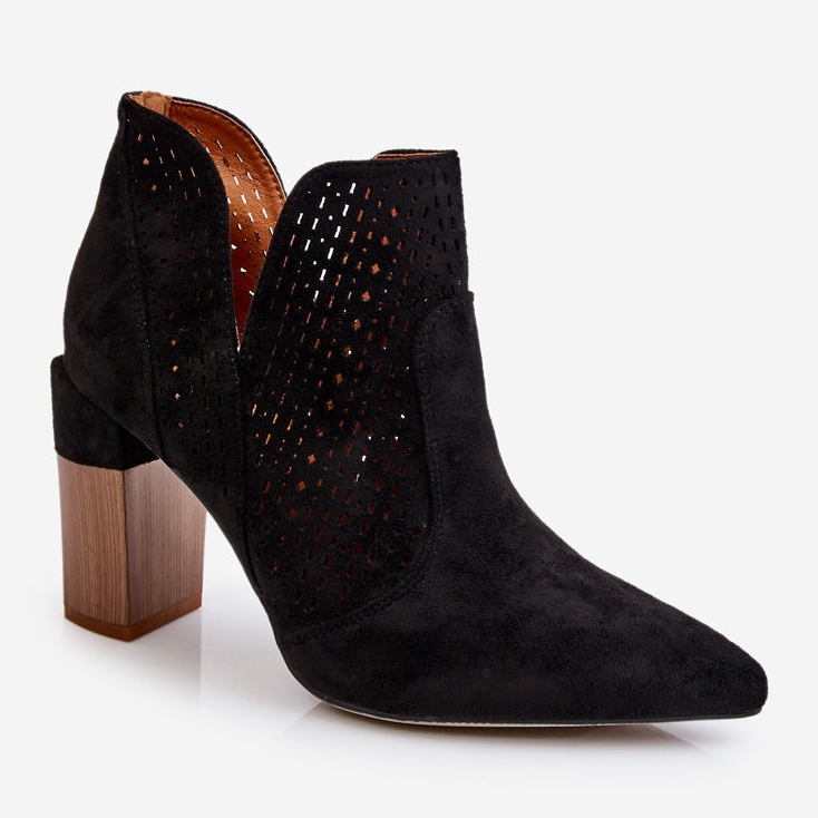 Divatos velúr áttört magassarkú csizma fekete Genevi 2