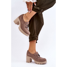 Lemar Elegáns Brogues a sarkán sötét ezüst bézs díszítéssel Harmell 2