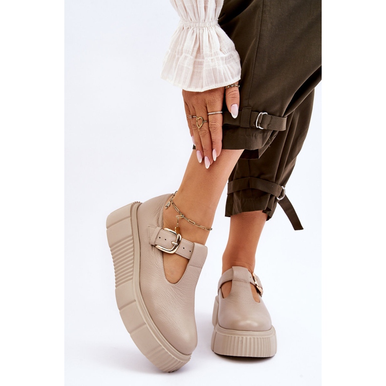 Lemar Divatos bőrcipő masszív bézs Colson platformon 1