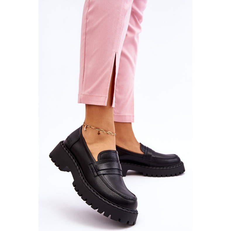 Női mokaszin Big Star bőrcipő LL274458 fekete 2