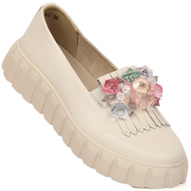 Női bőrcipő a platformon díszkövekkel Filippo DP4593/23 ekru 1