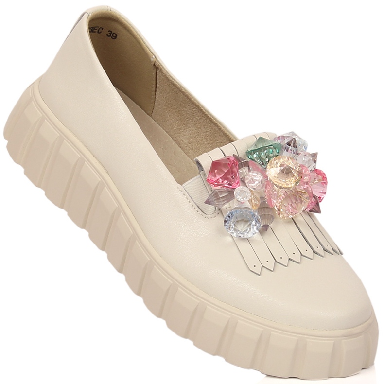 Női bőrcipő a platformon díszkövekkel Filippo DP4593/23 ekru 1