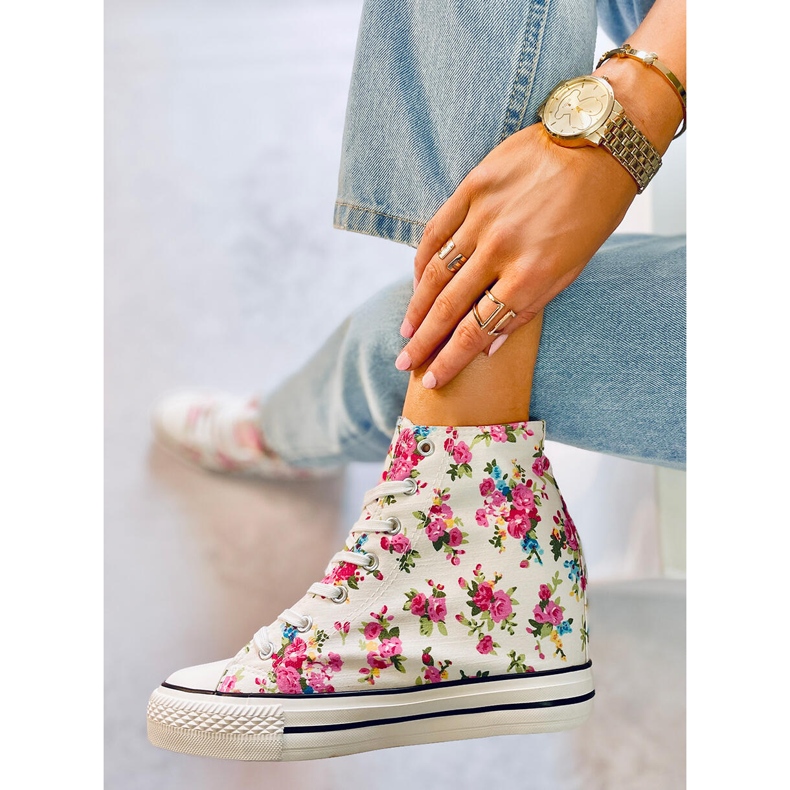 BM Paradis White virágos wedge magas szárú tornacipő fehér 2