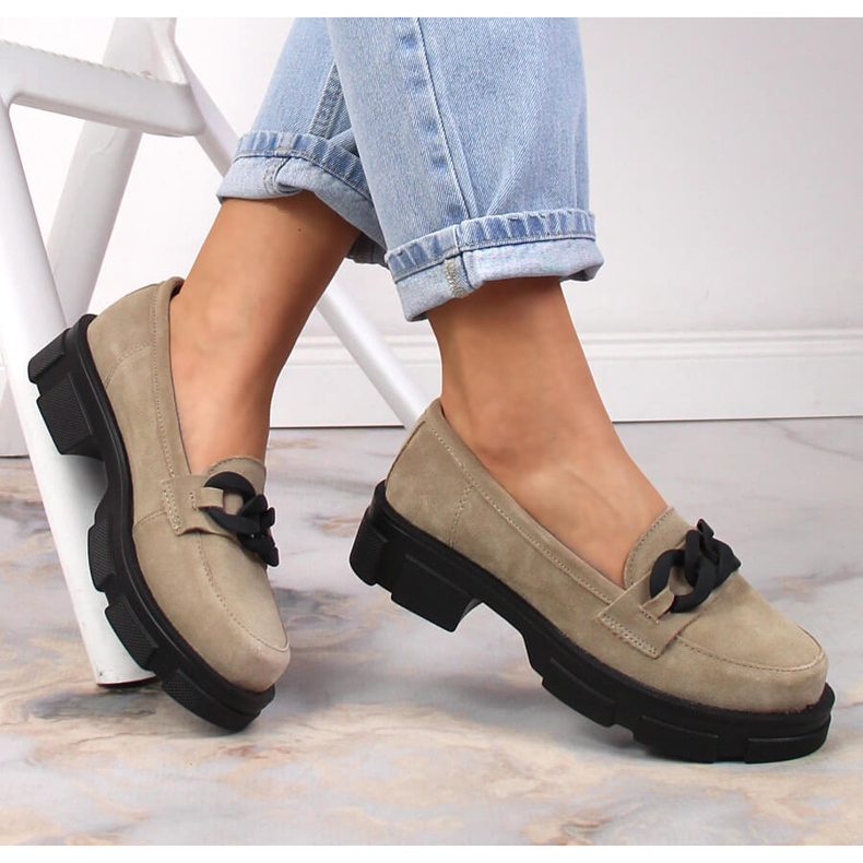 Bőr velúr cipő lánccal bézs Filippo DP3221/23 1