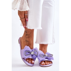 Női papucs masnival és strasszokkal, lila Jolene ibolya 1