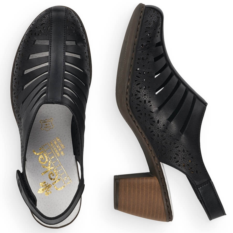 Bőr kényelmes női magassarkú szandál Rieker 40959-00 fekete 2