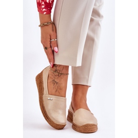 Lemar Női Wedge Leather Espadrilles Beige &amp; Gold Hadlee bézs 1