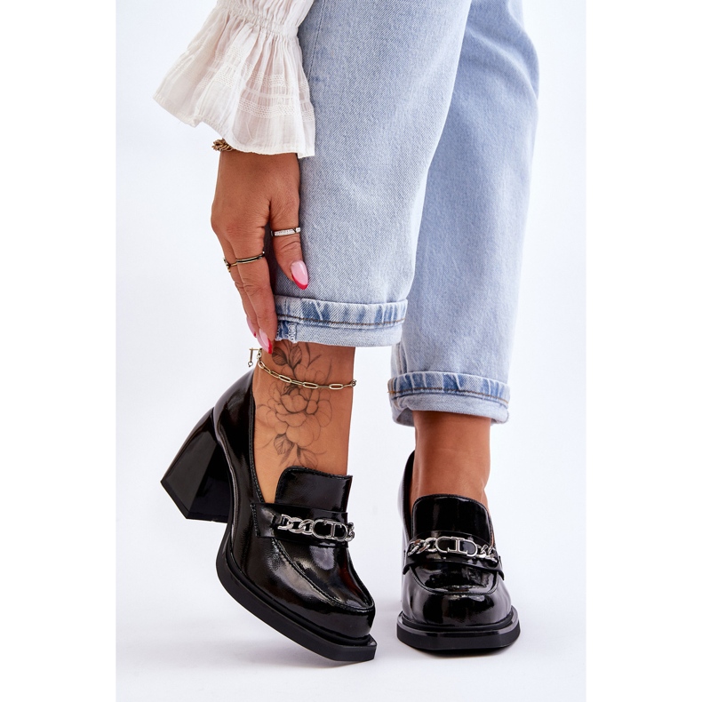 S.Barski Kényelmes pumpák masszív sarkú fekete Julien 1