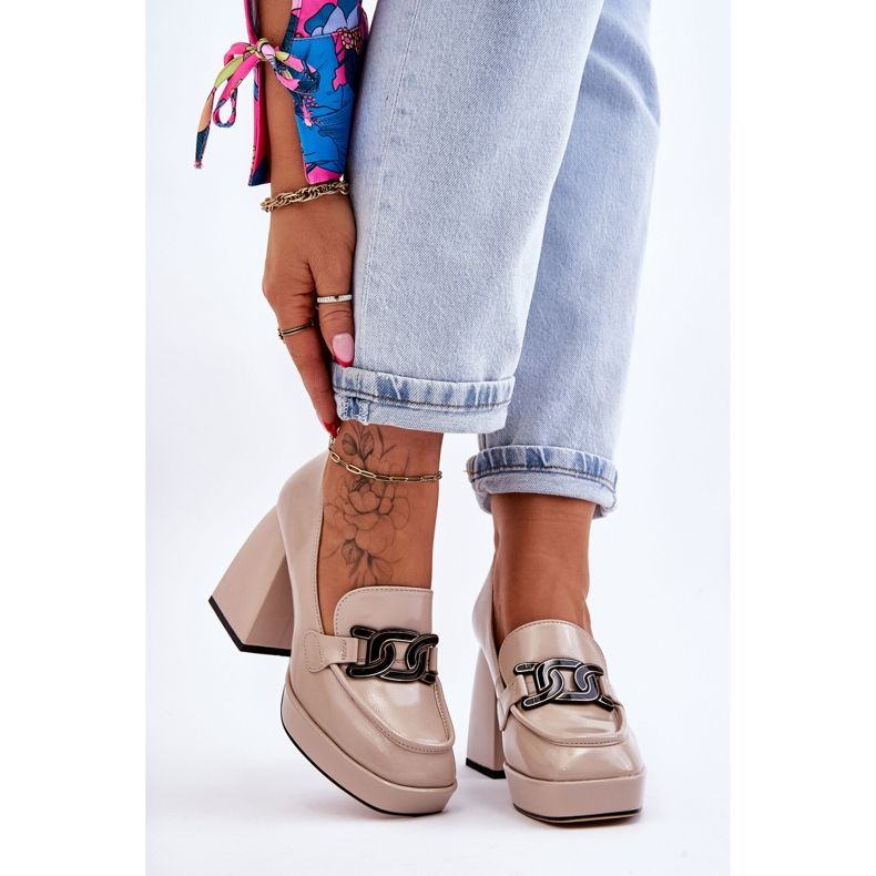 S.Barski Bőr pumpák masszív sarkú bézs Maximo 1