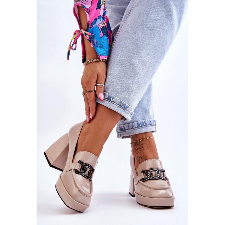 S.Barski Bőr pumpák masszív sarkú bézs Maximo 2