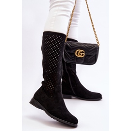 S.Barski Női velúr áttört térdcsizma fekete Savannah 2