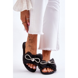 PS1 Női papucs masnival és strasszokkal Fekete Jolene 1