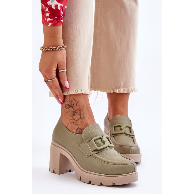 Lemar Elegáns Brogue Sarok Zöld Harmell Dekorációval 1