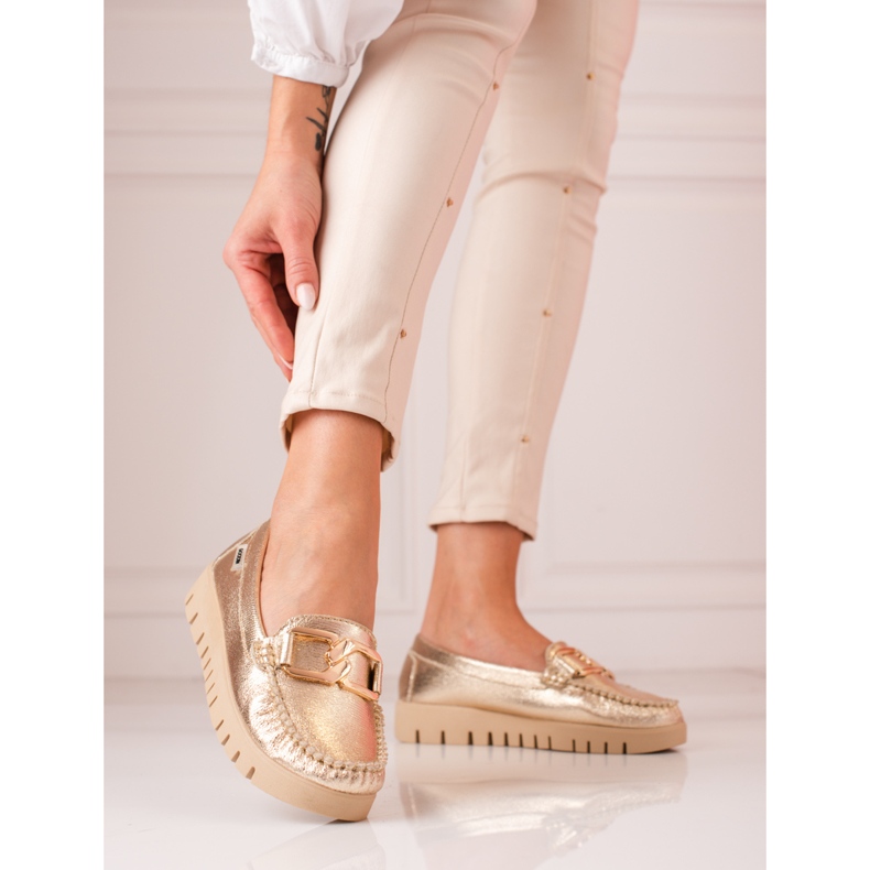 Női arany mokaszinok a Shelovet platformon aranysárga 2